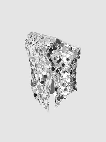 Sequin Asymmetrical Split Tube Crop Top