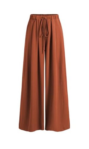Palazzo Pants for Women Wide Leg Drawsting Elastic High Waisted Comfy Casual Flowy Pants with Pockets
