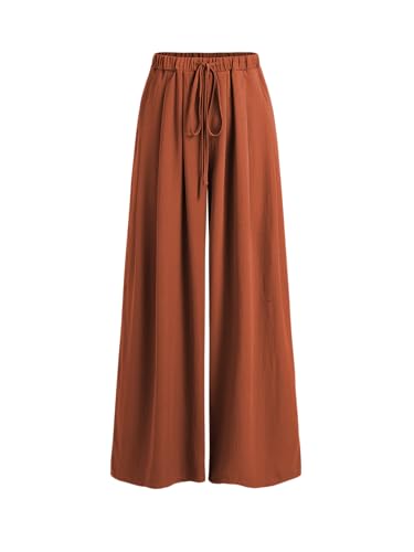 Palazzo Pants for Women Wide Leg Drawsting Elastic High Waisted Comfy Casual Flowy Pants with Pockets