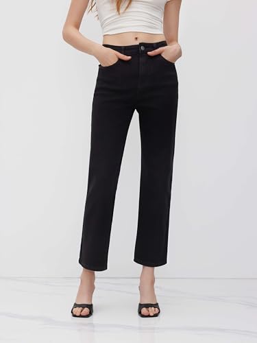 Jeans for Women Stretchy Denim High Waist Straight Leg Cropped Casual Jeans with Pocket