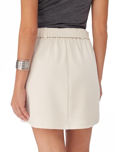 Womens Mini Skirts Solid High Waisted with Belt & Pockets Workwear