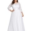 Women's Plus Size A-Line 3/4 Lace Sleeves Chiffon Long Maxi Formal Mother of The Bride Dresses 7412-PZ