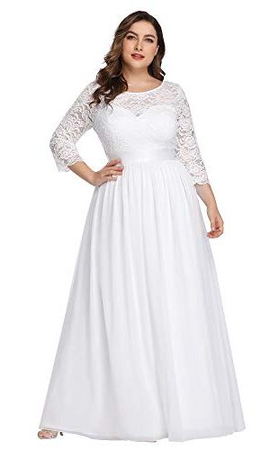 Women's Plus Size A-Line 3/4 Lace Sleeves Chiffon Long Maxi Formal Mother of The Bride Dresses 7412-PZ
