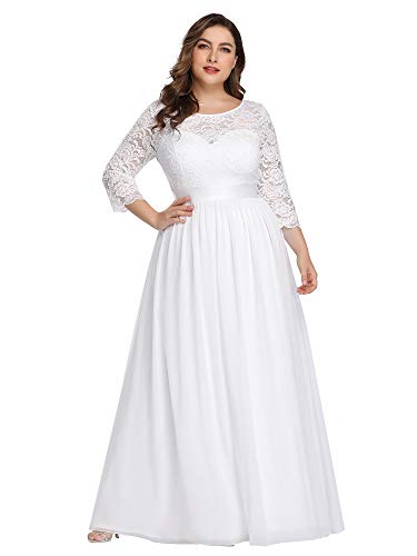 Women's Plus Size A-Line 3/4 Lace Sleeves Chiffon Long Maxi Formal Mother of The Bride Dresses 7412-PZ