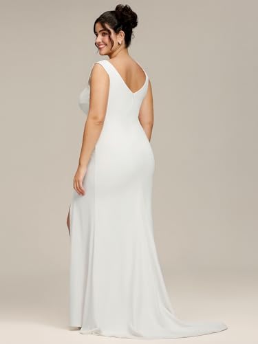 Women's Sleeveless Pleated Bodycon Side Slit Floor Length Plus Size Wedding Dresses 0121B-DAPH