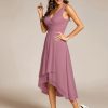 Women's V Neck Sleeveless Empire Waist Semi Formal Dress Pleated Chiffon Wedding Guest Dresses 61926