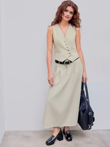 Women's Vest V Neck Sleeveless Linen-blend Work Blazer Vest Crop Button Suit Vest for Summer Casual Trendy