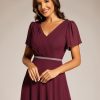 Women's Chiffon Formal Dress A-Line V Neck Ruffle Sleeves Floor Length Evening Gown 11981