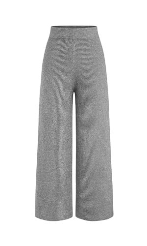 Lounge Pants Women Wide Leg Mid Waist Ribbed Knit Pants Casual Solid Warm Wool-Blend Sweatpants Fall Winter