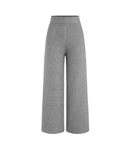 Lounge Pants Women Wide Leg Mid Waist Ribbed Knit Pants Casual Solid Warm Wool-Blend Sweatpants Fall Winter