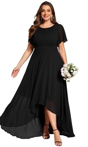 Women's Round Neck Short Sleeves Pleated A Line Chiffon Plus Size High Low Bridesmaid Dresses 02213-DA