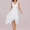 Women's Vintage V Neck Irregular Hem Lace A Line Chiffon Cocktail Dresses 00207