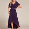 Women's Formal Dress A Line V Neck Applique Waist Tea Length Wedding Guest Dress 02027