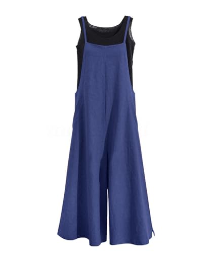 Women Casual Loose Long Bib Pants Wide Leg Jumpsuits Baggy Cotton Rompers Overalls with Pockets PZZTYP2