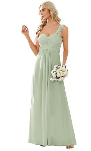 Women's Sexy Chiffon One Shoulder Sweetheart Floor Length Pleated Wedding Geust Summer Formal Dresses 09768