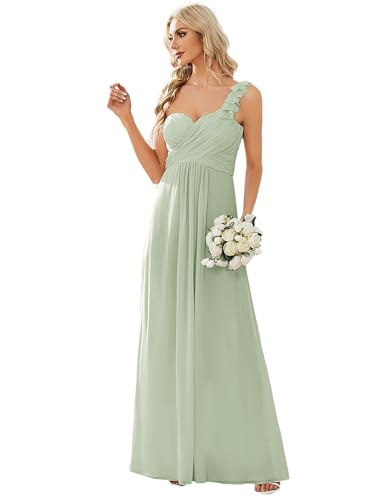 Women's Sexy Chiffon One Shoulder Sweetheart Floor Length Pleated Wedding Geust Summer Formal Dresses 09768