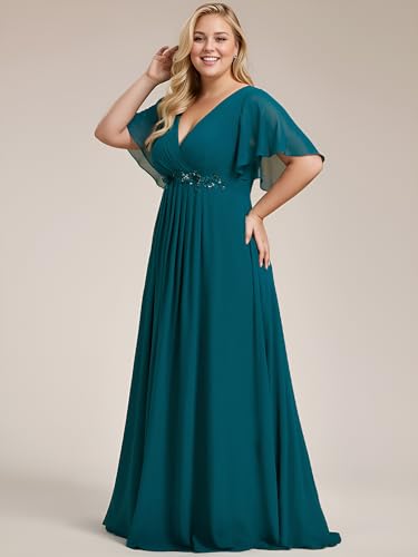 Women's V Neck Floor Length Chiffon Evening Dresses Plus Size Mother of The Bride Dresses 01960-DAPH
