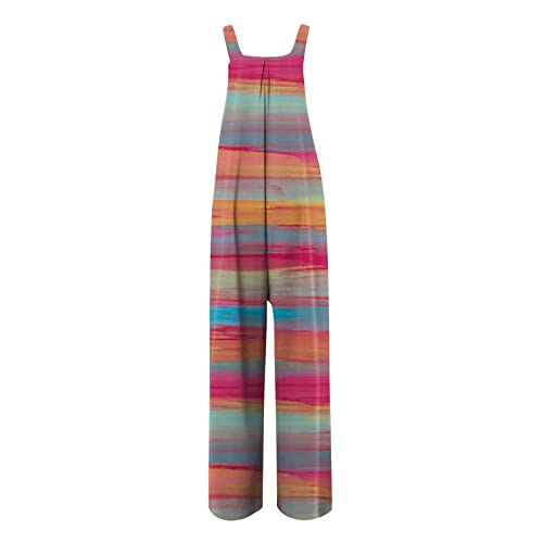 Women's Summer Rompers 2023 Printed Button Up Jumpsuit Casual Loose Sleeveless Rompers with Pockets Rompers