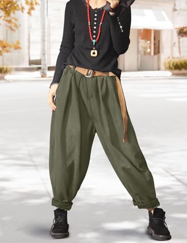 Baggy Cropped Pants for Women Casual Loose Elastic Waist Denim Trousers with Pockets PDJ