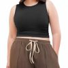 Plus Size Tops for Women Sleeveless Ruched Crew Neck Crop Tank Top Summer Casual Outfits