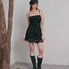 Women's Summer Mini Dress Floral Dresses Sleeveless Lace Mesh Square Neck Spaghetti Strap Short Party Dresses