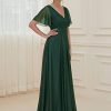 Womens Evening Dresses V Neck Short Sleeves A-line Glitter Formal Dresses 50159