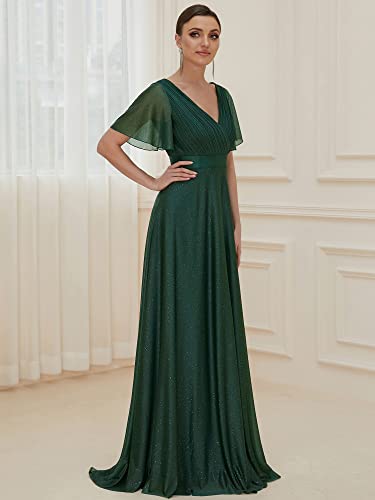 Womens Evening Dresses V Neck Short Sleeves A-line Glitter Formal Dresses 50159