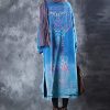 Women Long Loose Fit Sweatshirt Dress Ombre Ethnic Printed 4/5 Sleeve Side Slit with Pockets Tunic Pullover JGP