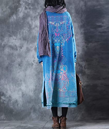 Women Long Loose Fit Sweatshirt Dress Ombre Ethnic Printed 4/5 Sleeve Side Slit with Pockets Tunic Pullover JGP