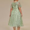 Women's Gorgeous Round Neck A-Line Short Sleeves Midi Sequin Plus Size Formal Wedding Guest Dresses