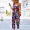 Women's Casual Floral Jumpsuits Spaghetti Straps Sleeveless Boho Summer Loose Harem Overalls Rompers with Pockets PZU