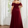 Women's Off Shoulder Ruffles Sleeves Side Slit Chiffon Plus Size Bridesmaid Dresses 00237-DA