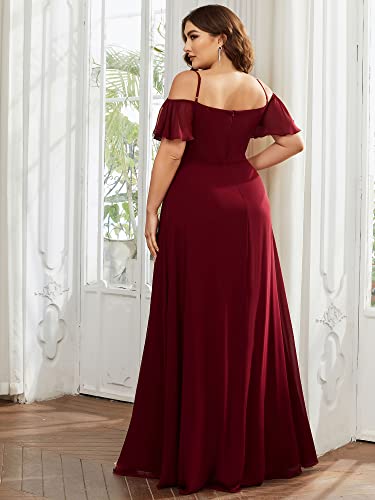 Women's Off Shoulder Ruffles Sleeves Side Slit Chiffon Plus Size Bridesmaid Dresses 00237-DA