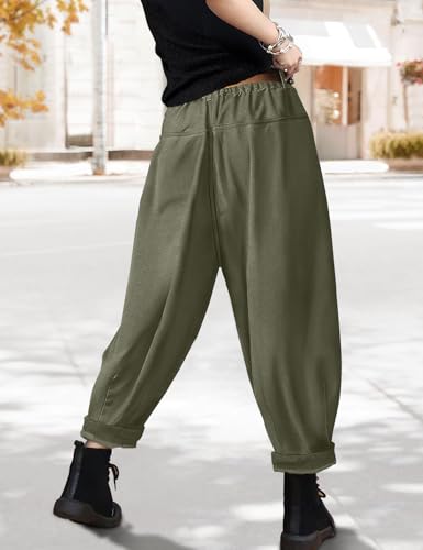 Baggy Cropped Pants for Women Casual Loose Elastic Waist Denim Trousers with Pockets PDJ