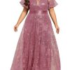 Women's V Neck Embroidered Sequin A Line Ruffles Sleeves Plus Size Evening Dresses Ball Gowns 02314-DA