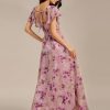 Women's Square Neck Short Sleeves Split Chiffon Floor Length A-Line Maxi Formal Dress 02409