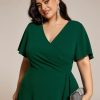 Women's V Neck Pleated Ruffles Sleeves High Low Plus Size Cocktail Dresses 02327-DA
