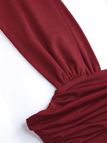 Solid Ruched U-Neckline Ruffle Maxi Dress