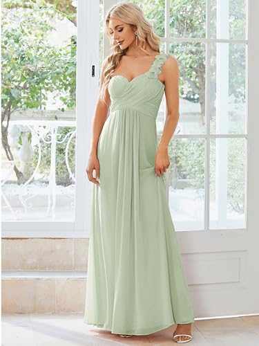 Women's Sexy Chiffon One Shoulder Sweetheart Floor Length Pleated Wedding Geust Summer Formal Dresses 09768
