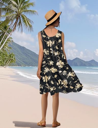 Summer Dresses for Women 2025 Casual Boho Floral Sundresses Sleeveless Scoop Neck Beach Tank Dresses EVS