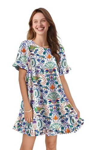 Summer Dresses for Women 2025 Floral Boho Ruffle Short Sleeve Sundresses Casual Shift Dress ESA