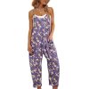 Women's Casual Floral Jumpsuits Spaghetti Straps Sleeveless Boho Summer Loose Harem Overalls Rompers with Pockets PZU
