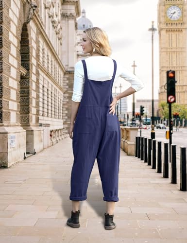 Women Long Casual Loose Bib Pants Overalls Baggy Rompers Jumpsuits with Pockets PV9