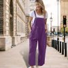 Women Cotton Overalls Casual Loose Adjustable Straps Bib Pants Tulip Hem Baggy Jumpsuits with Pockets PZJ