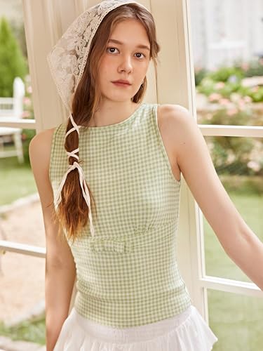 Women's Sleeveless Tank Tops Gingham Cute Bow Summer Tops