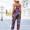 Women's Casual Floral Jumpsuits Spaghetti Straps Sleeveless Boho Summer Loose Harem Overalls Rompers with Pockets PZU