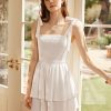 Women Summer Short Mini Dress Tie Strap Smocked Tiered Square Neck Sleeveless Sundress