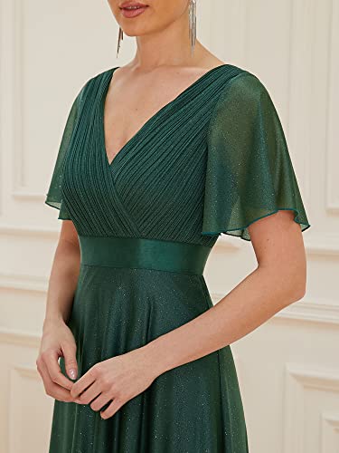 Womens Evening Dresses V Neck Short Sleeves A-line Glitter Formal Dresses 50159