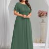 Women's Summer Round Neck A Line Pleated Chiffon Short Sleeves Plus Size Formal Gowns Bridesmaid Dresses
