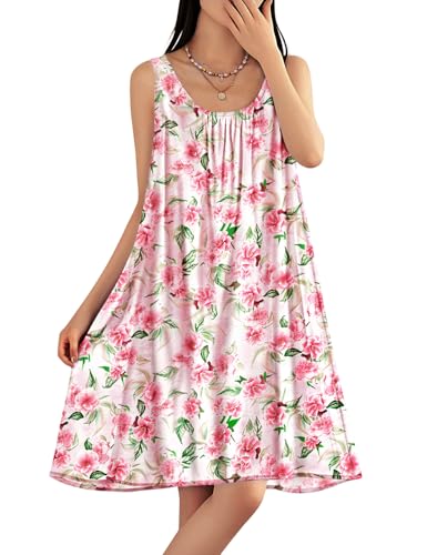 Summer Dresses for Women 2025 Casual Boho Floral Sundresses Sleeveless Scoop Neck Beach Tank Dresses EVS